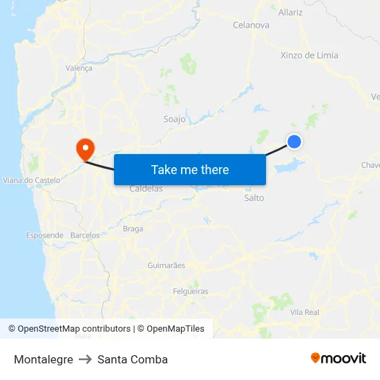Montalegre to Santa Comba map