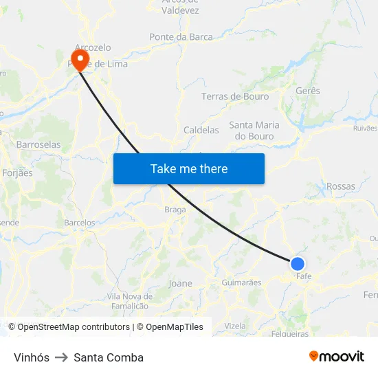 Vinhós to Santa Comba map