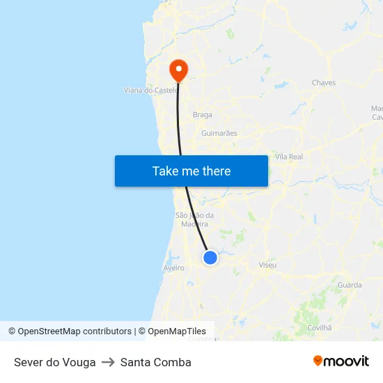 Sever do Vouga to Santa Comba map