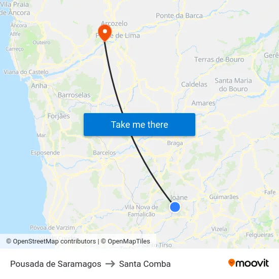 Pousada de Saramagos to Santa Comba map