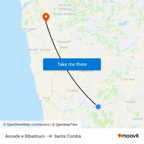 Ancede e Ribadouro to Santa Comba map