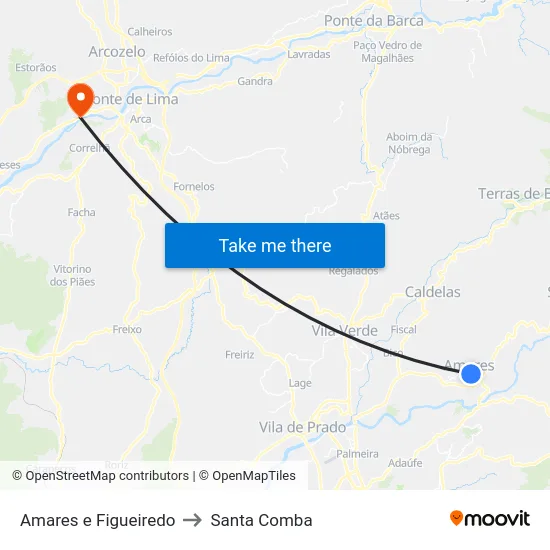 Amares e Figueiredo to Santa Comba map