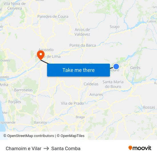 Chamoim e Vilar to Santa Comba map