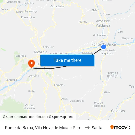Ponte da Barca, Vila Nova de Muía e Paço Vedro de Magalhães to Santa Comba map