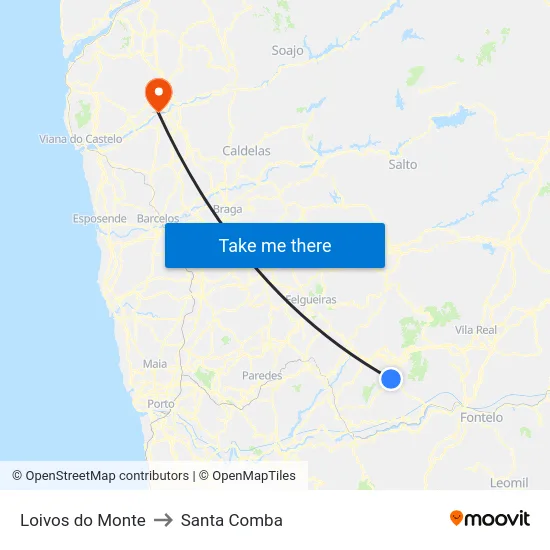 Loivos do Monte to Santa Comba map