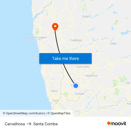 Carvalhosa to Santa Comba map