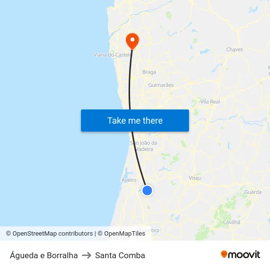Águeda e Borralha to Santa Comba map