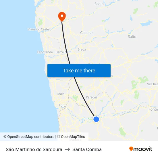 São Martinho de Sardoura to Santa Comba map