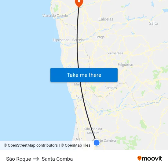 São Roque to Santa Comba map