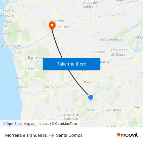 Morreira e Trandeiras to Santa Comba map