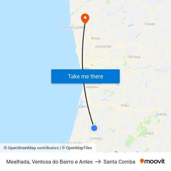 Mealhada, Ventosa do Bairro e Antes to Santa Comba map