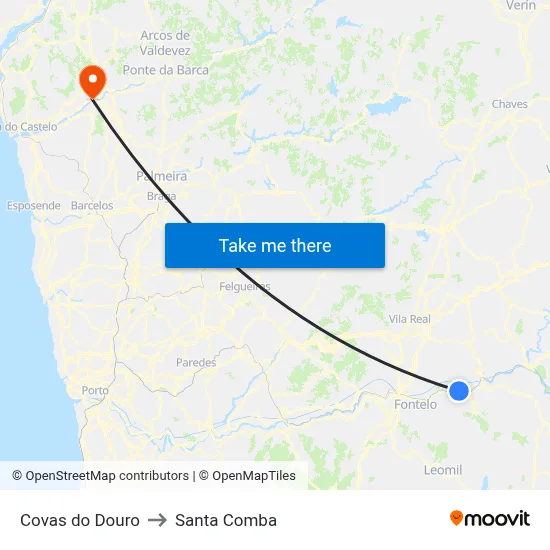 Covas do Douro to Santa Comba map