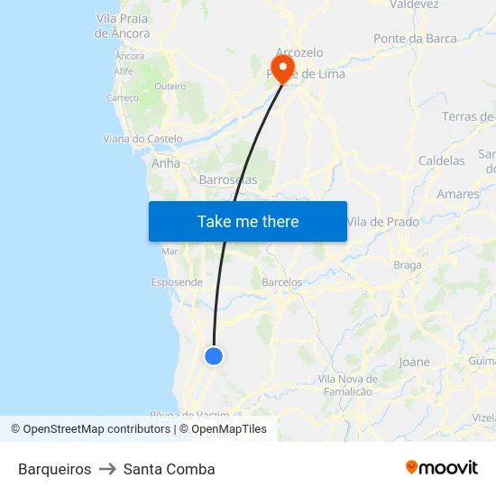 Barqueiros to Santa Comba map