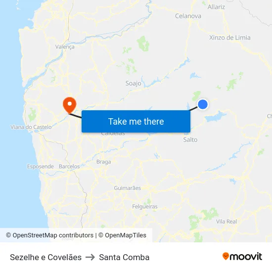 Sezelhe e Covelães to Santa Comba map
