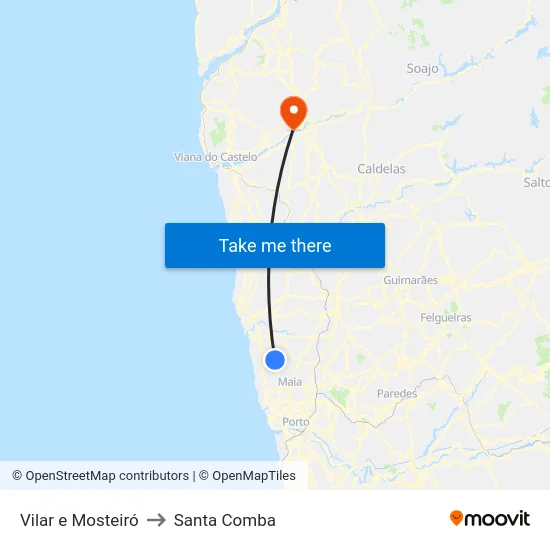 Vilar e Mosteiró to Santa Comba map