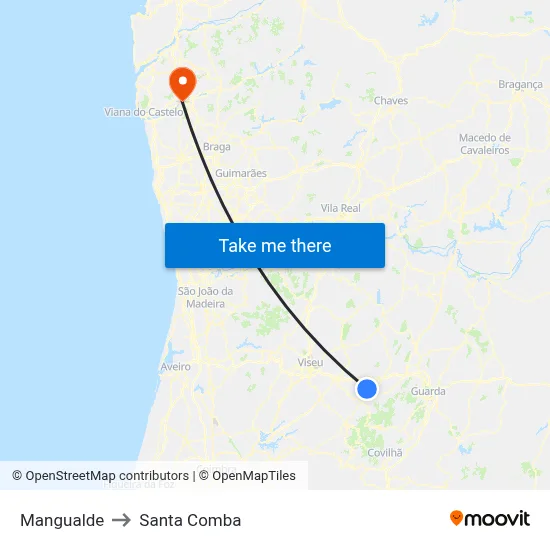 Mangualde to Santa Comba map