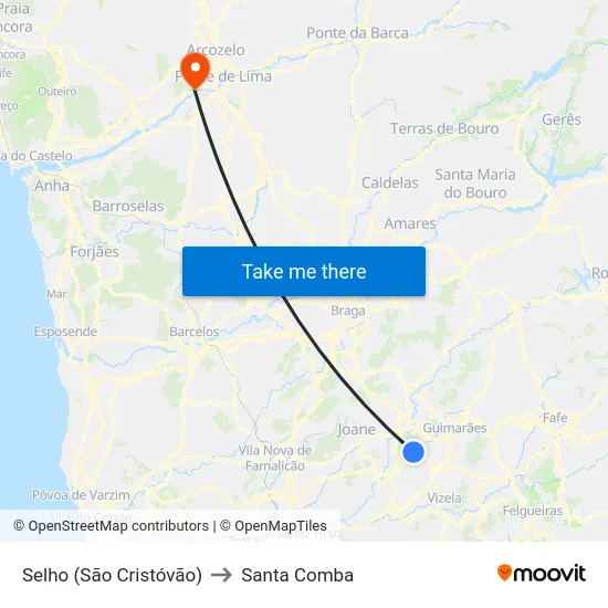 Selho (São Cristóvão) to Santa Comba map