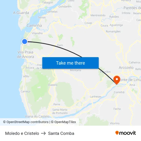Moledo e Cristelo to Santa Comba map