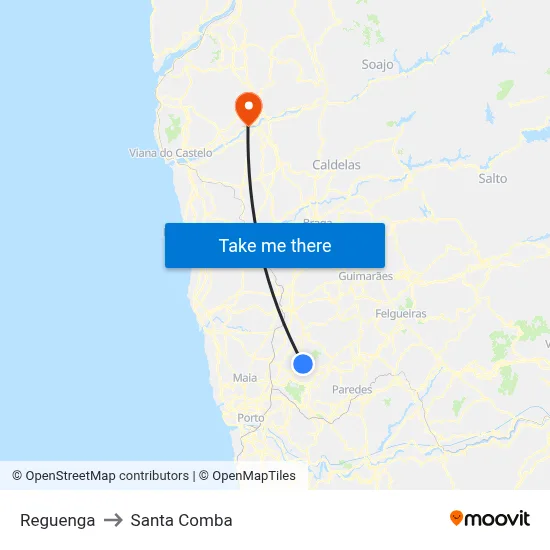 Reguenga to Santa Comba map