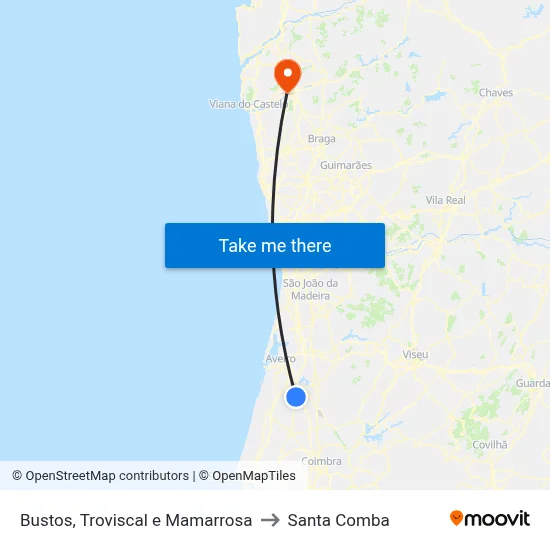 Bustos, Troviscal e Mamarrosa to Santa Comba map
