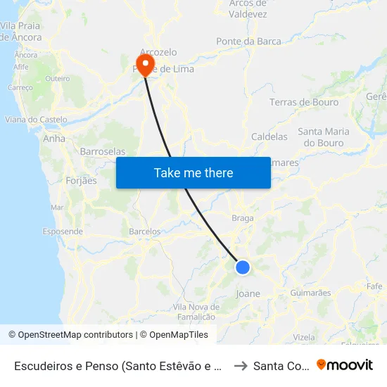 Escudeiros e Penso (Santo Estêvão e São Vicente) to Santa Comba map