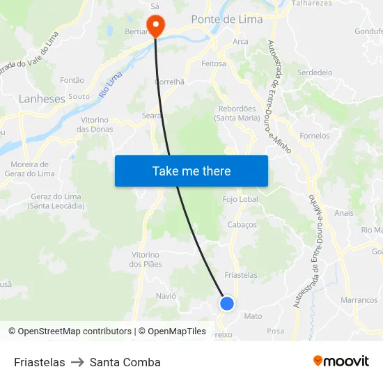 Friastelas to Santa Comba map