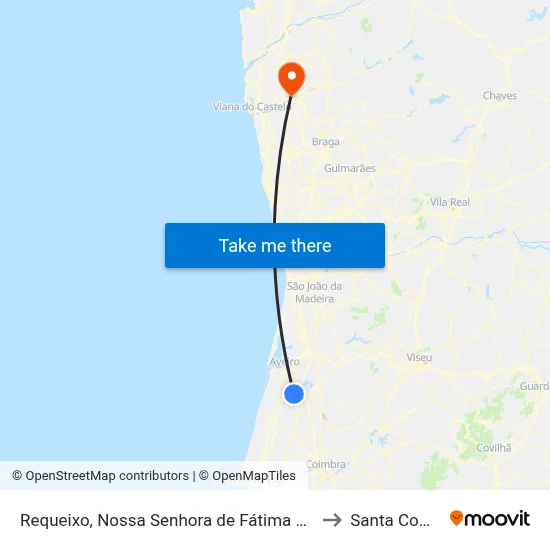 Requeixo, Nossa Senhora de Fátima e Nariz to Santa Comba map