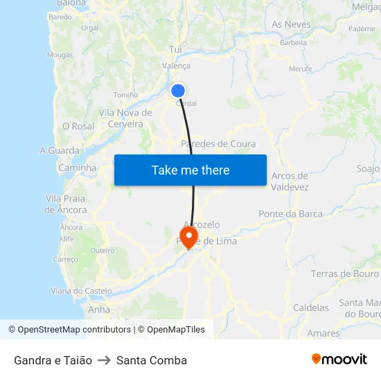 Gandra e Taião to Santa Comba map