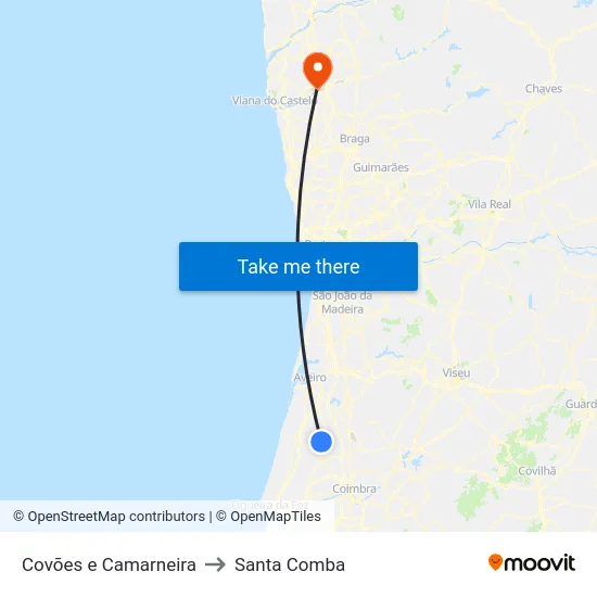 Covões e Camarneira to Santa Comba map