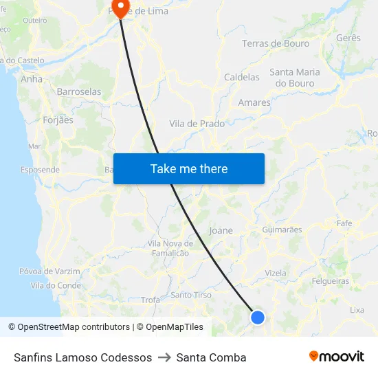 Sanfins Lamoso Codessos to Santa Comba map