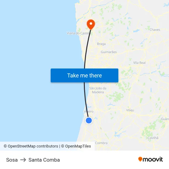 Sosa to Santa Comba map