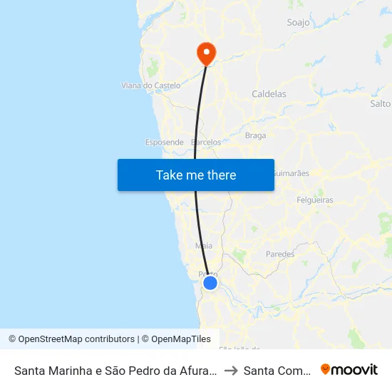 Santa Marinha e São Pedro da Afurada to Santa Comba map