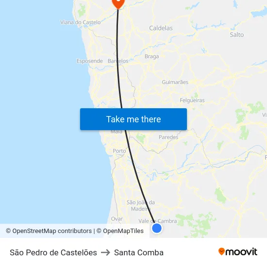 São Pedro de Castelões to Santa Comba map