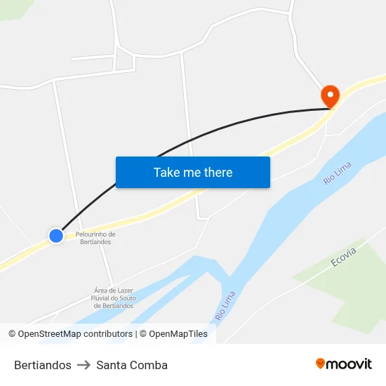 Bertiandos to Santa Comba map