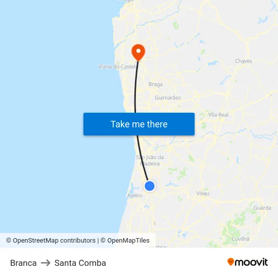 Branca to Santa Comba map