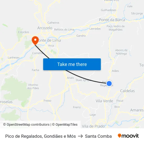 Pico de Regalados, Gondiães e Mós to Santa Comba map