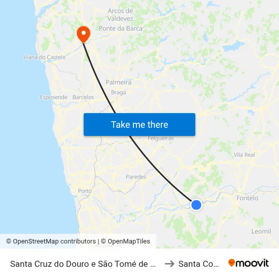 Santa Cruz do Douro e São Tomé de Covelas to Santa Comba map
