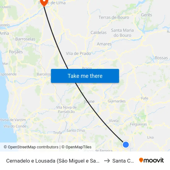 Cernadelo e Lousada (São Miguel e Santa Margarida) to Santa Comba map