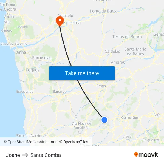 Joane to Santa Comba map