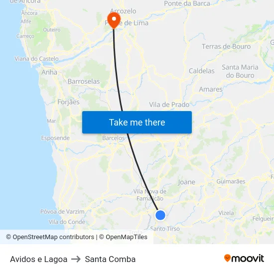 Avidos e Lagoa to Santa Comba map