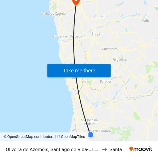 Oliveira de Azeméis, Santiago de Riba-Ul, Ul, Macinhata da Seixa e Madail to Santa Comba map