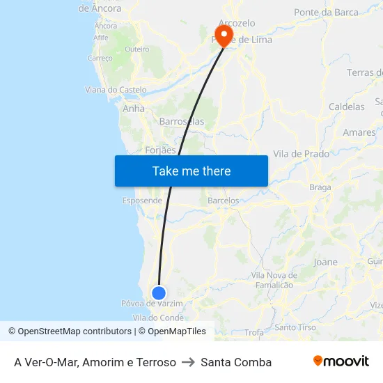 A Ver-O-Mar, Amorim e Terroso to Santa Comba map