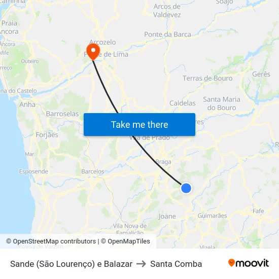 Sande (São Lourenço) e Balazar to Santa Comba map