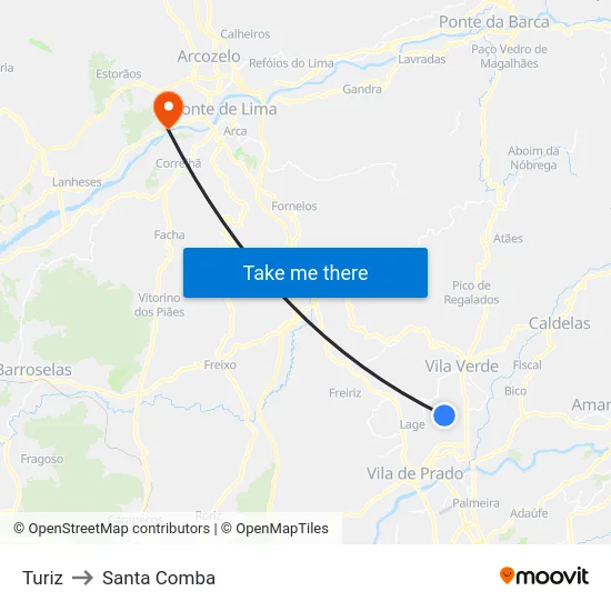 Turiz to Santa Comba map