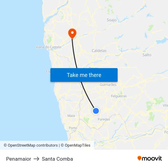 Penamaior to Santa Comba map