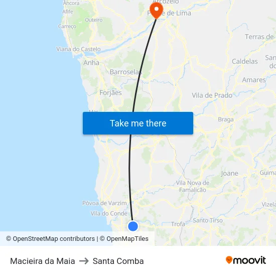 Macieira da Maia to Santa Comba map