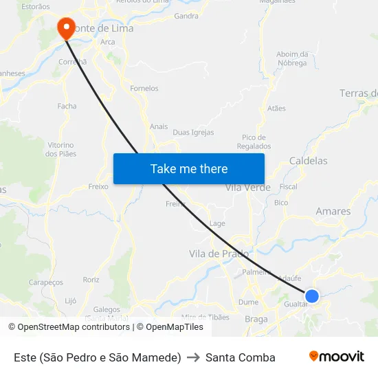 Este (São Pedro e São Mamede) to Santa Comba map