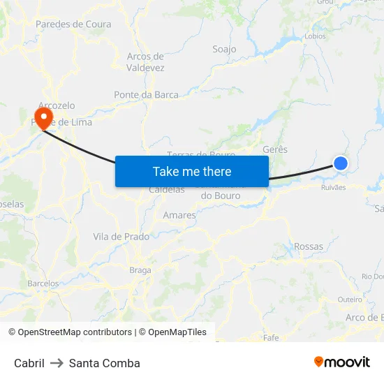 Cabril to Santa Comba map