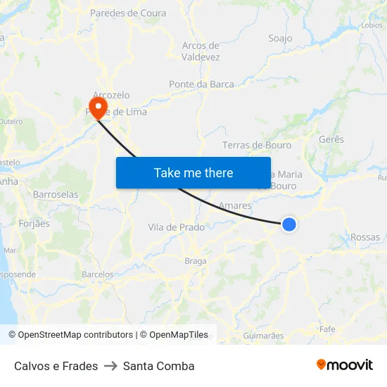 Calvos e Frades to Santa Comba map