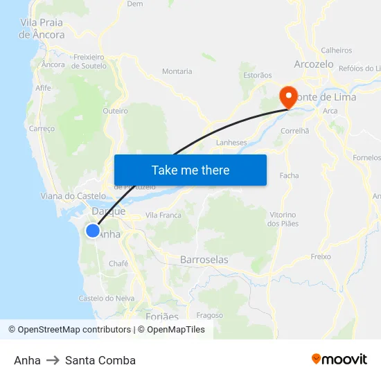 Anha to Santa Comba map